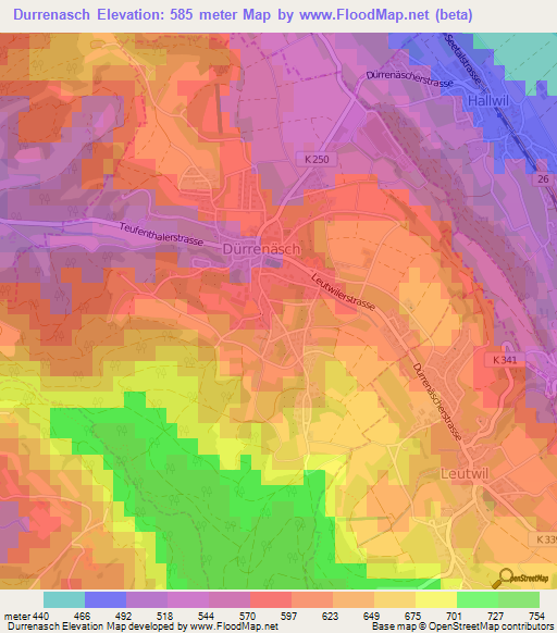 Durrenasch,Switzerland Elevation Map