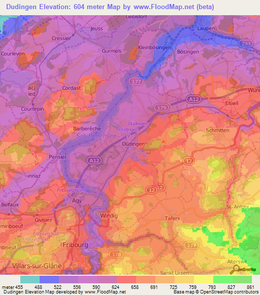 Dudingen,Switzerland Elevation Map