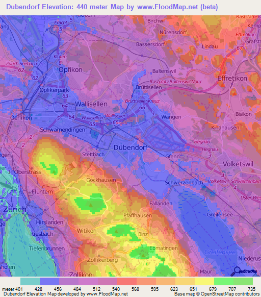 Dubendorf,Switzerland Elevation Map