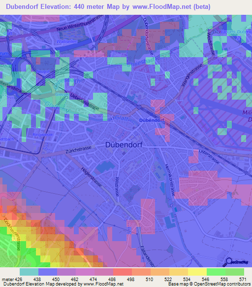 Dubendorf,Switzerland Elevation Map