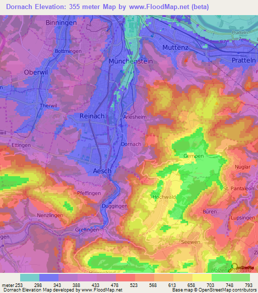 Dornach,Switzerland Elevation Map