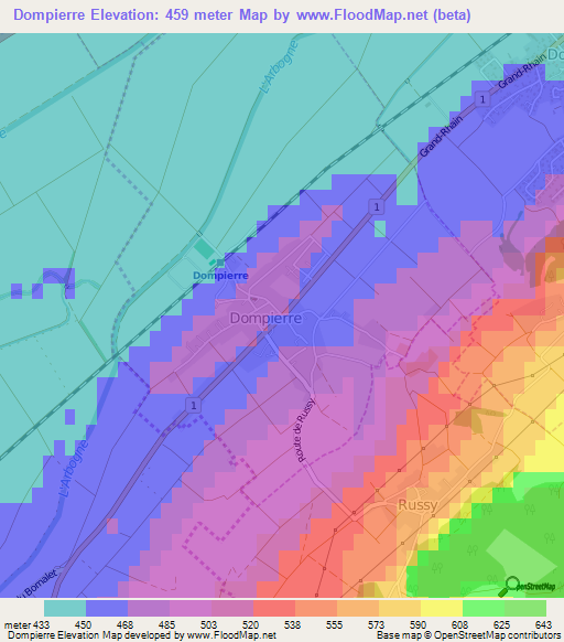 Dompierre,Switzerland Elevation Map