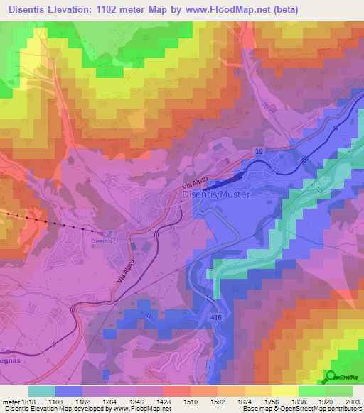 Disentis,Switzerland Elevation Map