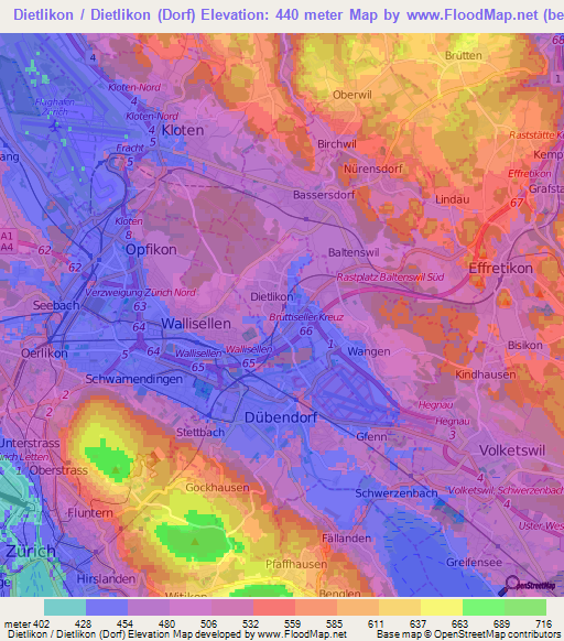 Dietlikon / Dietlikon (Dorf),Switzerland Elevation Map