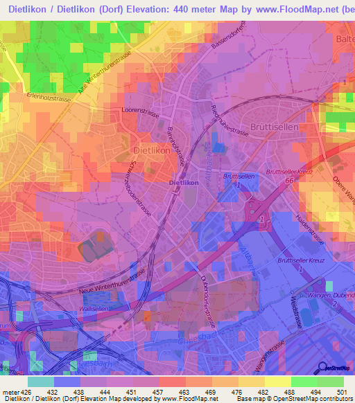 Dietlikon / Dietlikon (Dorf),Switzerland Elevation Map