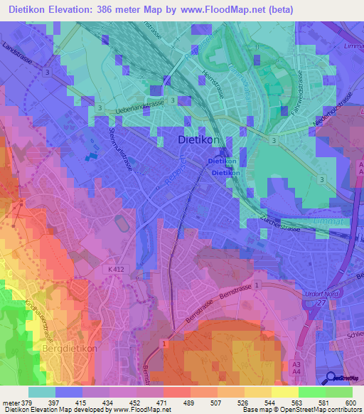 Dietikon,Switzerland Elevation Map