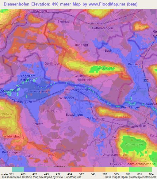 Diessenhofen,Switzerland Elevation Map