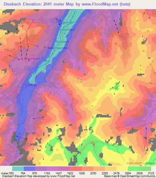 Diesbach,Switzerland Elevation Map