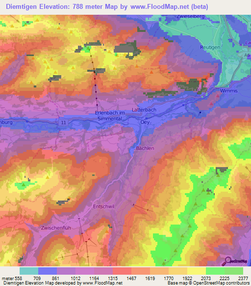 Diemtigen,Switzerland Elevation Map