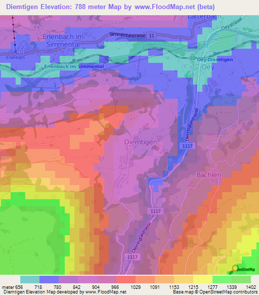 Diemtigen,Switzerland Elevation Map