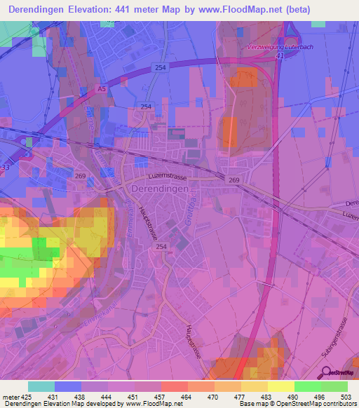 Derendingen,Switzerland Elevation Map