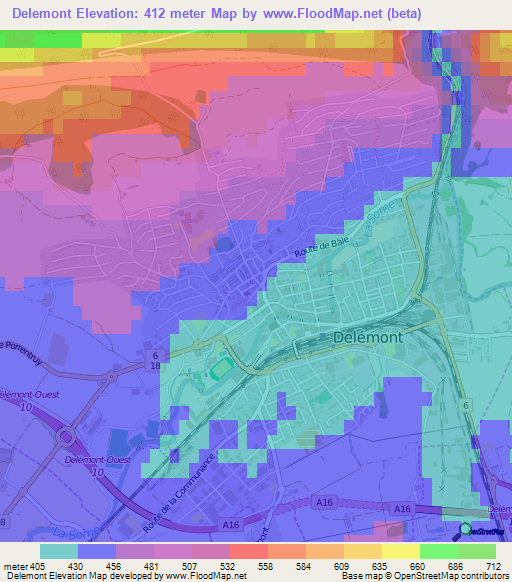 Delemont,Switzerland Elevation Map