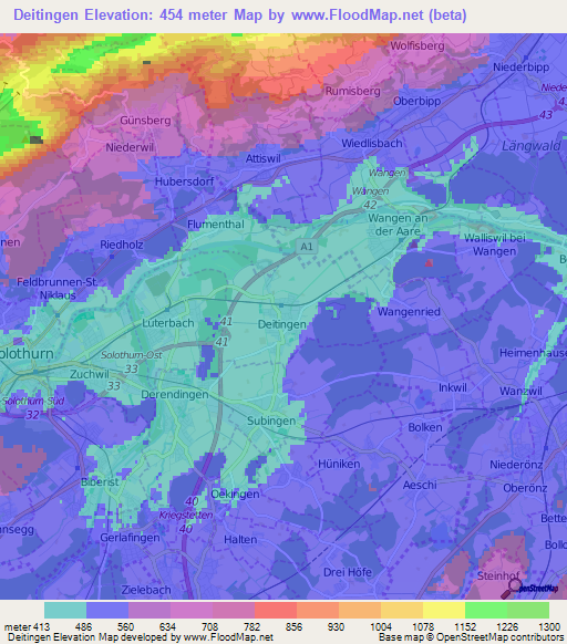 Deitingen,Switzerland Elevation Map