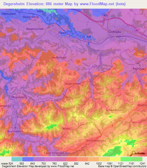 Degersheim,Switzerland Elevation Map