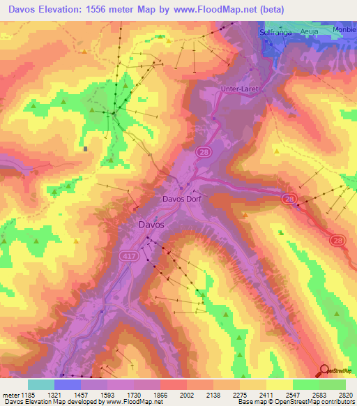 Davos,Switzerland Elevation Map