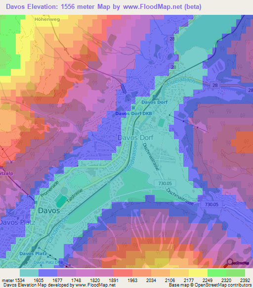 Davos,Switzerland Elevation Map