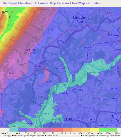 Dardagny,Switzerland Elevation Map