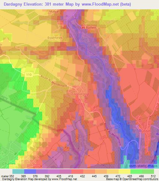 Dardagny,Switzerland Elevation Map