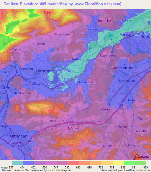 Daniken,Switzerland Elevation Map