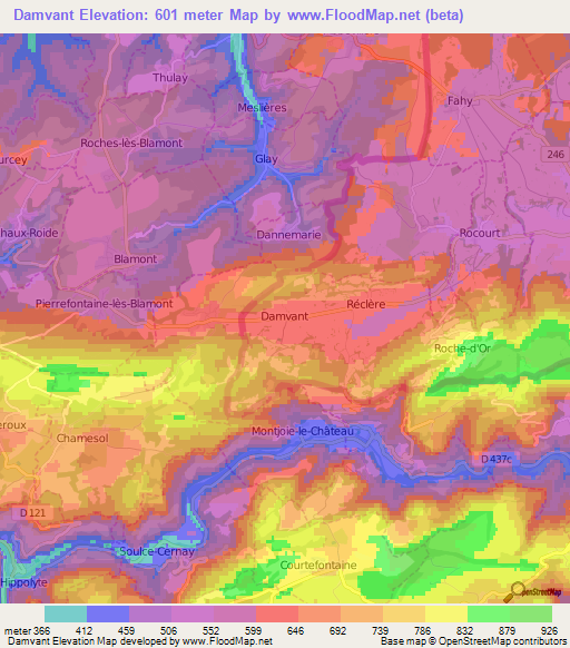 Damvant,Switzerland Elevation Map