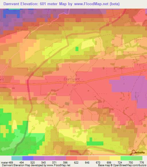 Damvant,Switzerland Elevation Map