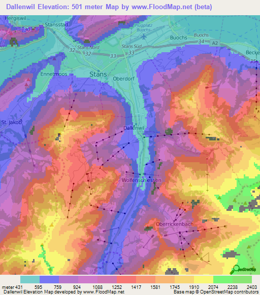 Dallenwil,Switzerland Elevation Map