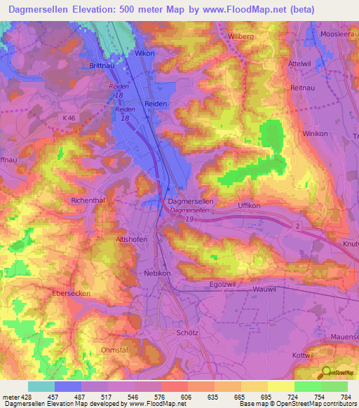 Dagmersellen,Switzerland Elevation Map