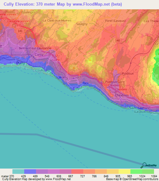 Cully,Switzerland Elevation Map