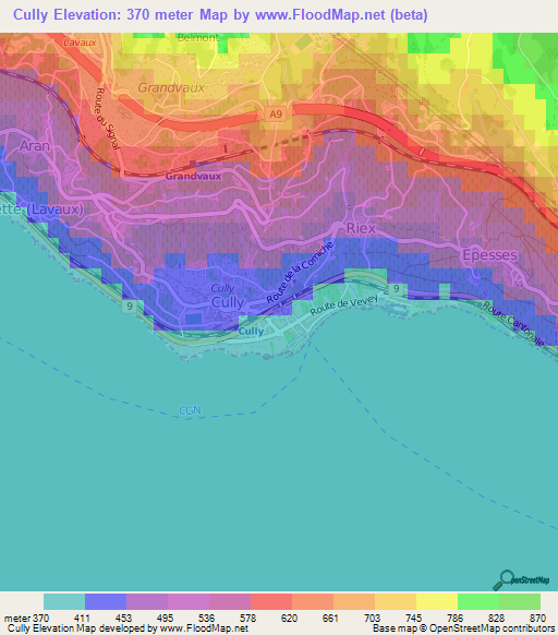 Cully,Switzerland Elevation Map