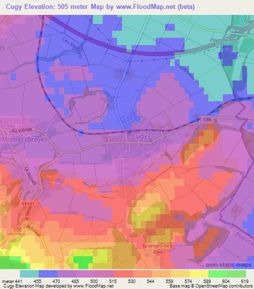 Cugy,Switzerland Elevation Map