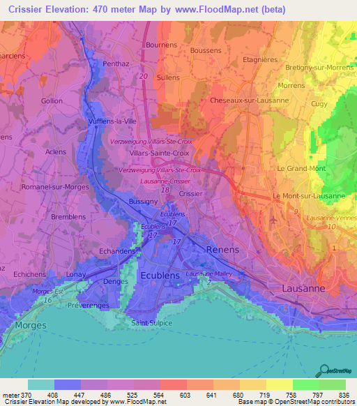 Crissier,Switzerland Elevation Map