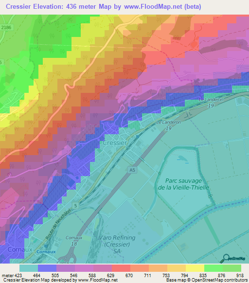 Cressier,Switzerland Elevation Map