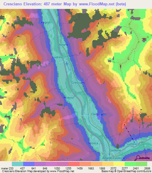 Cresciano,Switzerland Elevation Map