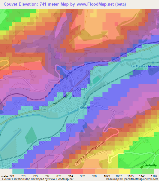 Couvet,Switzerland Elevation Map