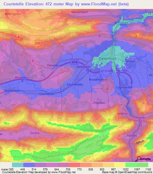 Courtetelle,Switzerland Elevation Map