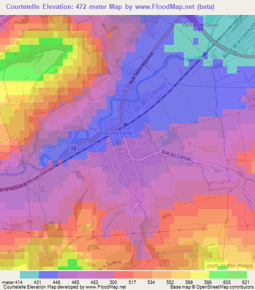 Courtetelle,Switzerland Elevation Map