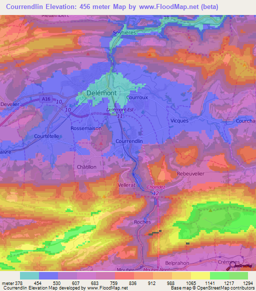 Courrendlin,Switzerland Elevation Map