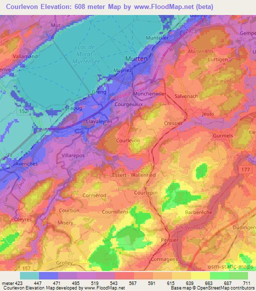 Courlevon,Switzerland Elevation Map