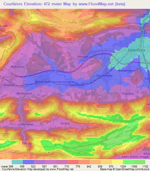 Courfaivre,Switzerland Elevation Map