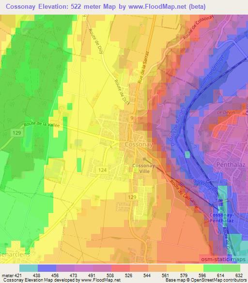 Cossonay,Switzerland Elevation Map