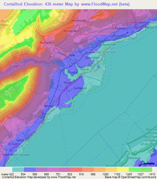 Cortaillod,Switzerland Elevation Map