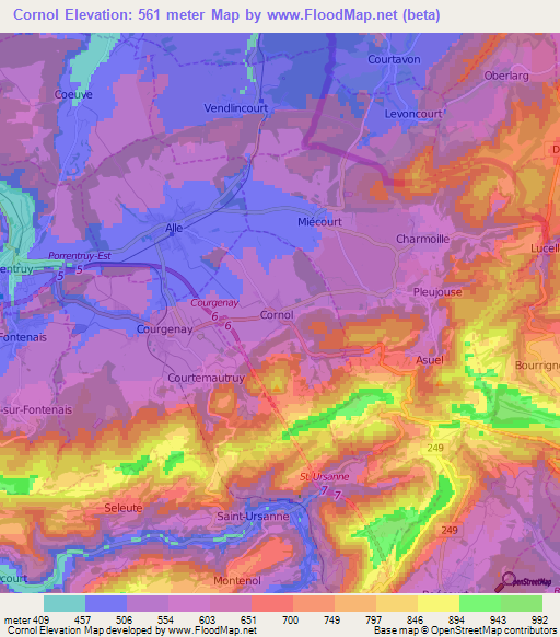 Cornol,Switzerland Elevation Map