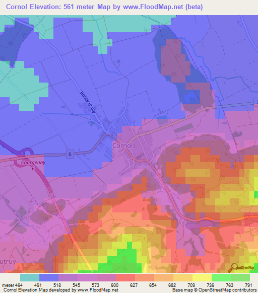 Cornol,Switzerland Elevation Map