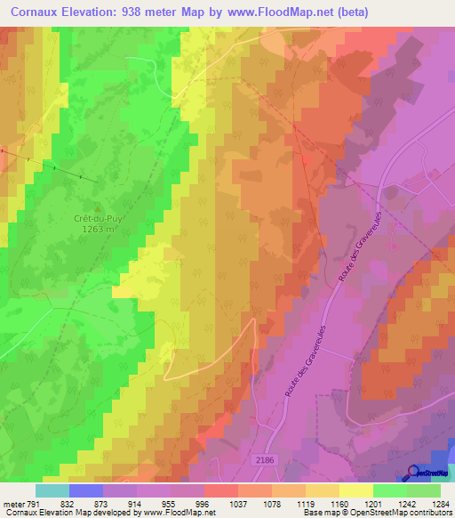Cornaux,Switzerland Elevation Map