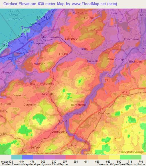 Cordast,Switzerland Elevation Map