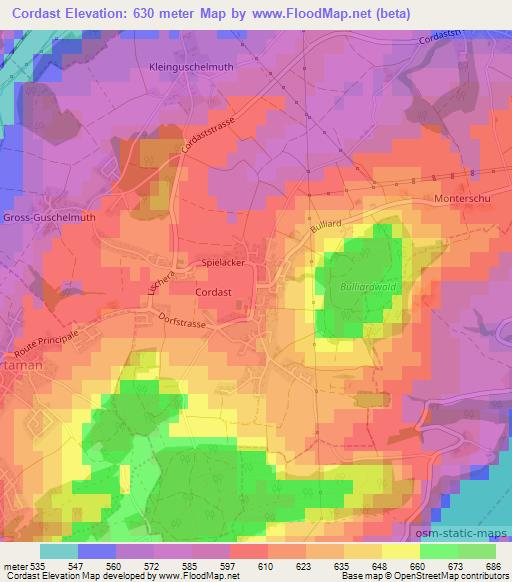 Cordast,Switzerland Elevation Map