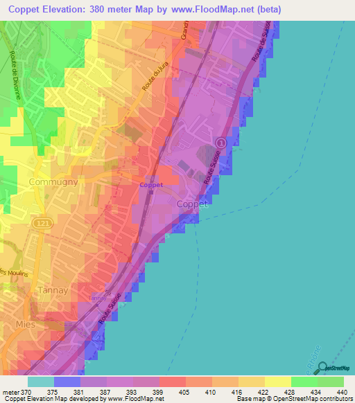 Coppet,Switzerland Elevation Map