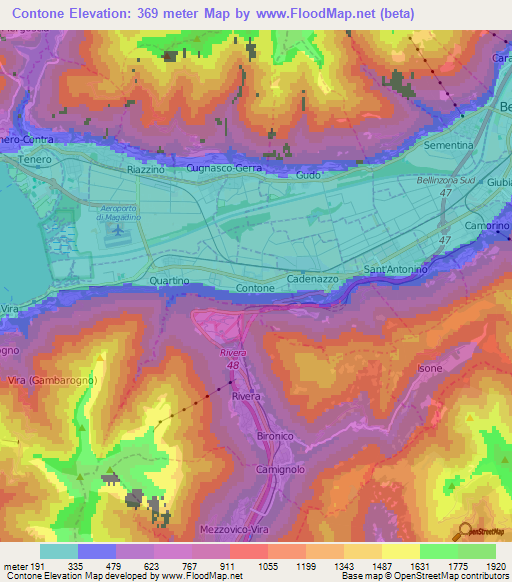 Contone,Switzerland Elevation Map