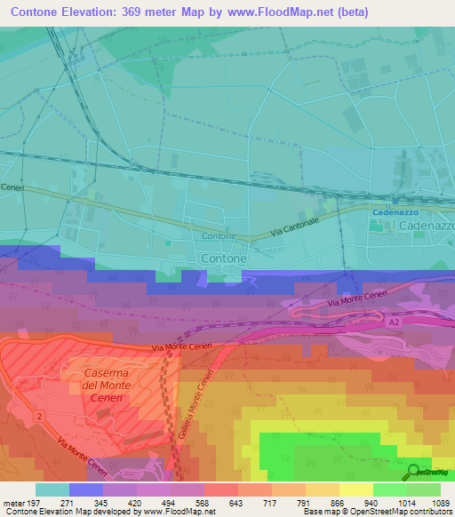 Contone,Switzerland Elevation Map