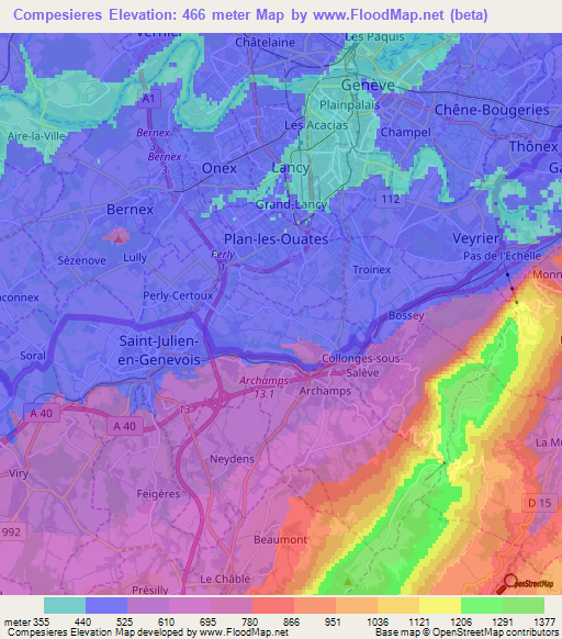 Compesieres,Switzerland Elevation Map